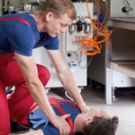 Unconscious man after accident in a factory